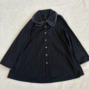 IC By Connie K Black Peter Pan Collar Button Front Tunic M‎ Art to Wear